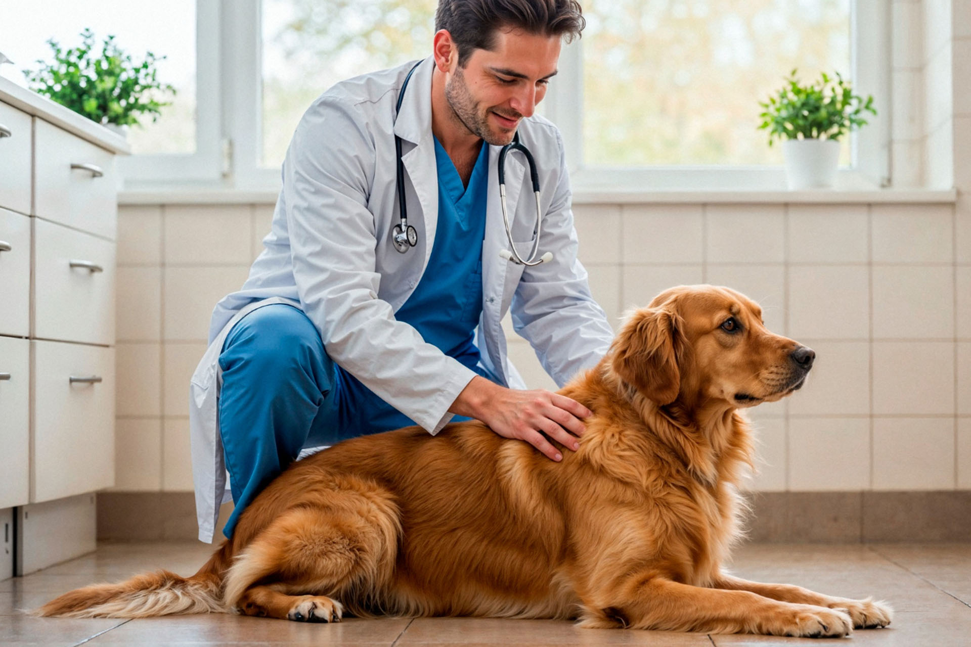 person touch a dog